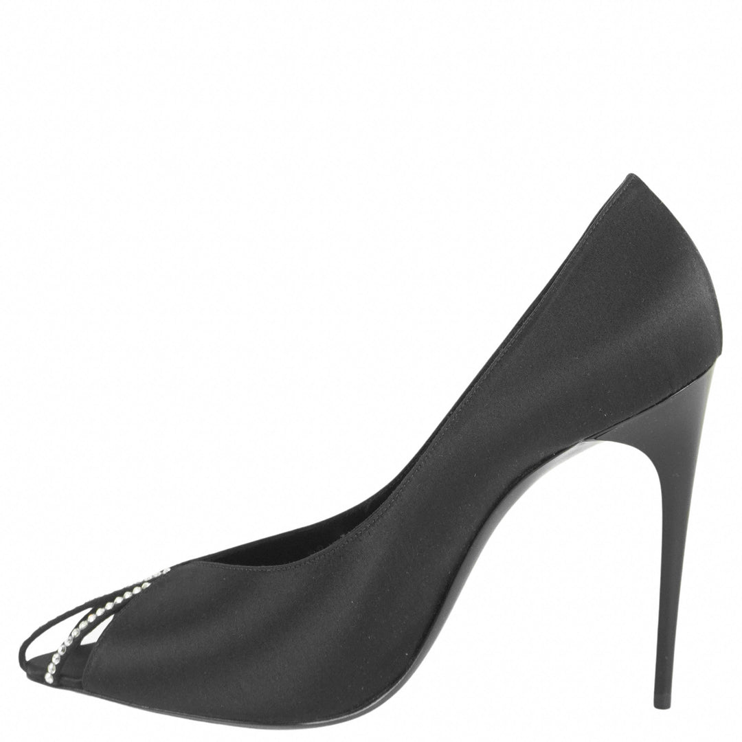Saint Laurent Embellished Satin Pumps in Black - Discounts on Saint Laurent at UAL