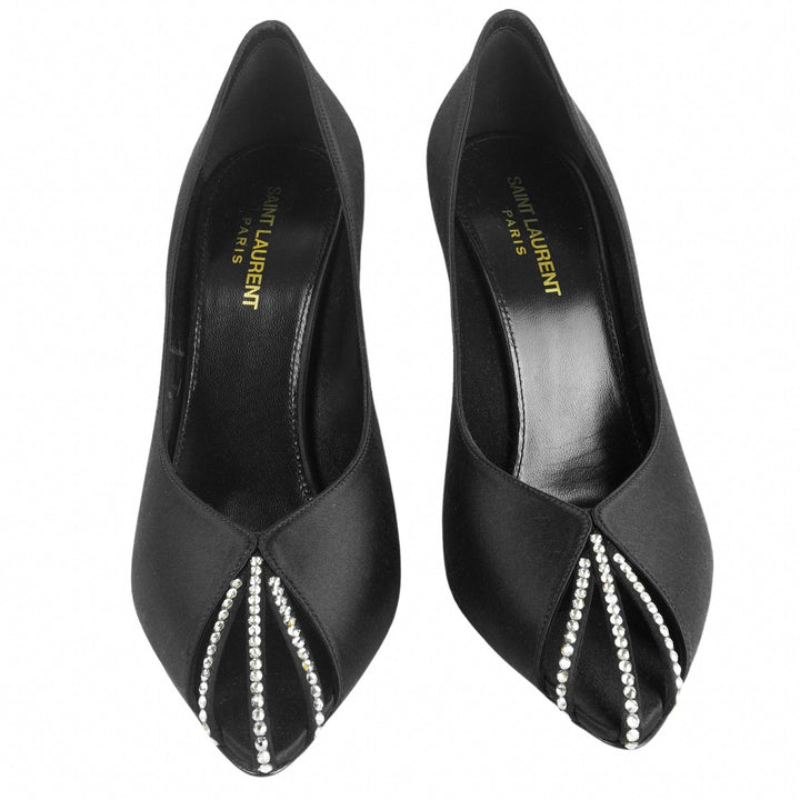 Saint Laurent Embellished Satin Pumps in Black - Discounts on Saint Laurent at UAL