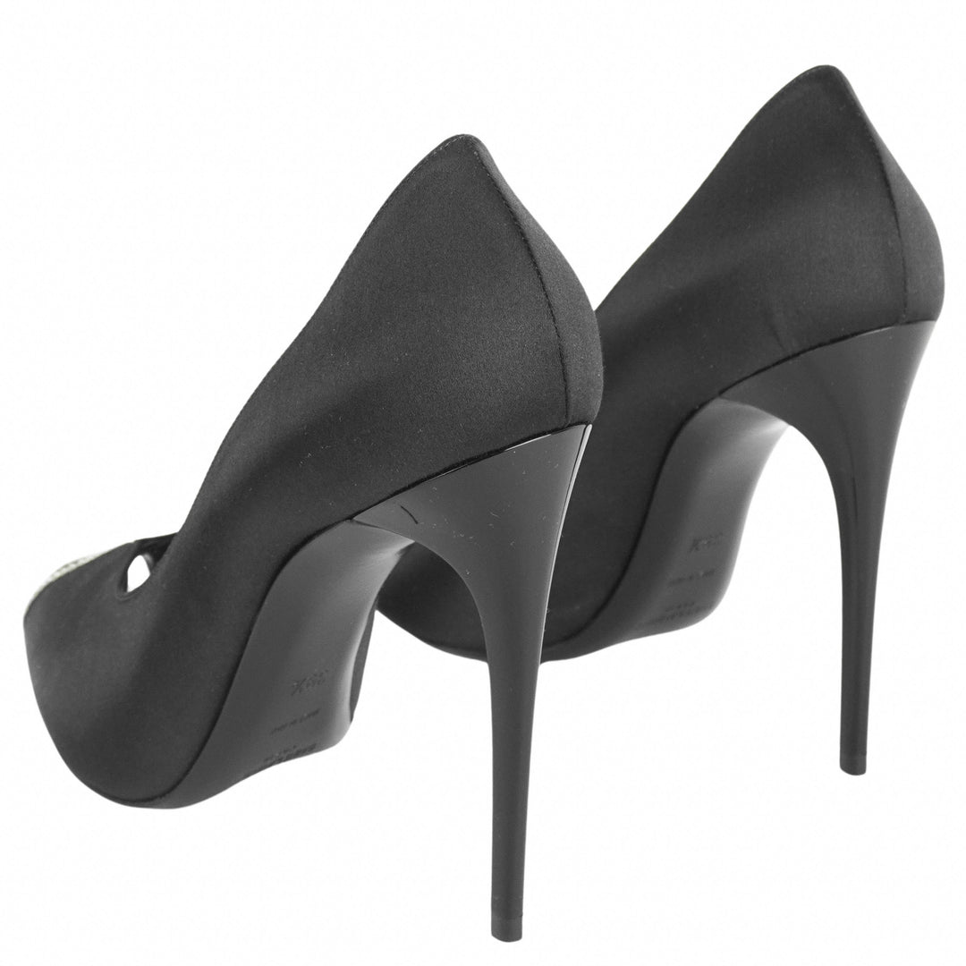 Saint Laurent Embellished Satin Pumps in Black - Discounts on Saint Laurent at UAL