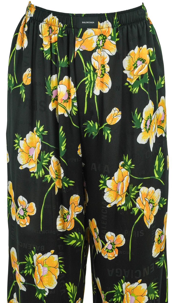 Balenciaga Floral Print Pajama Pants in Black - Discounts on Balenciaga at UAL
