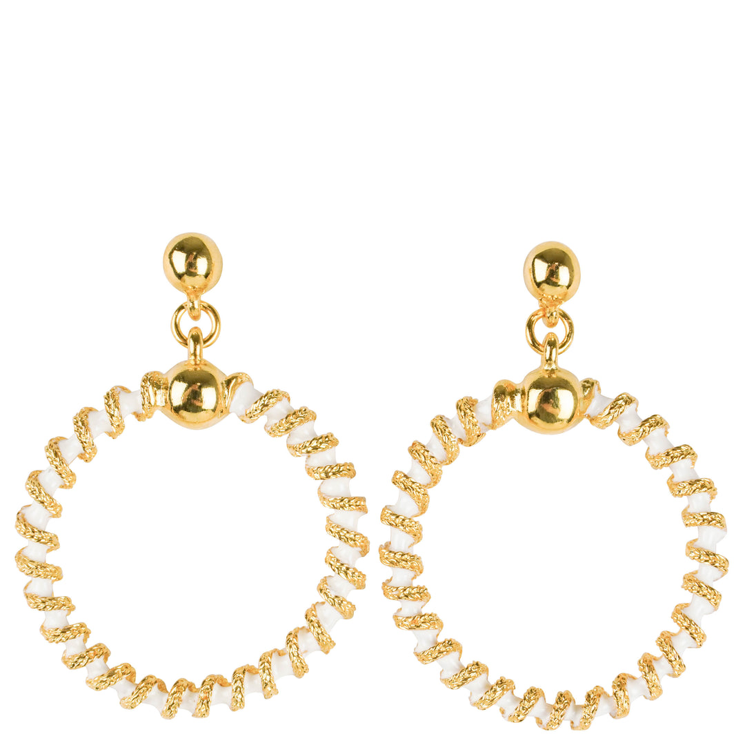 Kenneth Jay Lane Drop Down Circle Earrings in White/Gold - Discounts on Kenneth Jay Lane at UAL