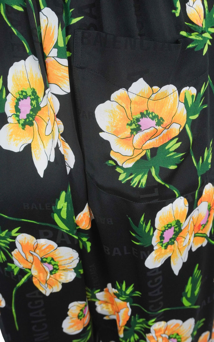 Balenciaga Floral Print Pajama Pants in Black - Discounts on Balenciaga at UAL