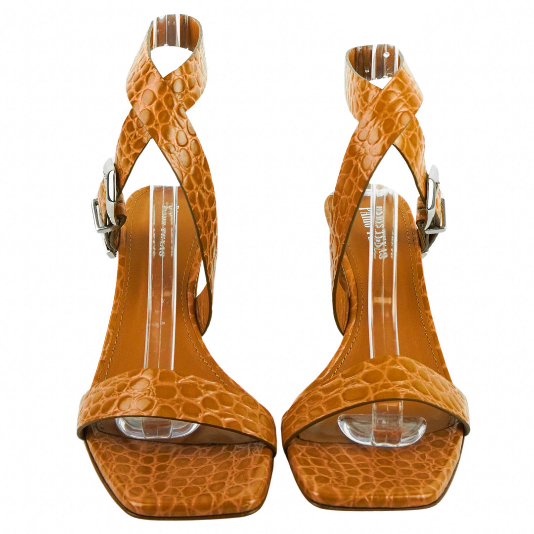 Paris Texas Mini Embossed Lauren Sandals in Walnut - Discounts on Paris Texas at UAL