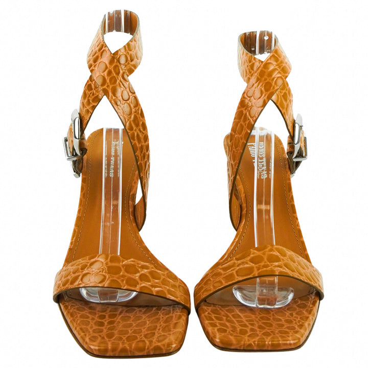 Paris Texas Mini Embossed Lauren Sandals in Walnut - Discounts on Paris Texas at UAL