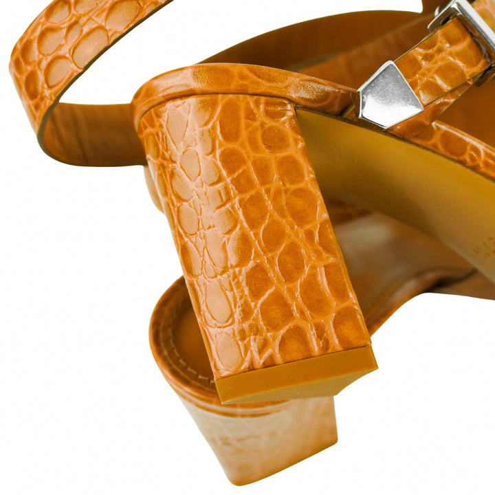 Paris Texas Mini Embossed Lauren Sandals in Walnut - Discounts on Paris Texas at UAL