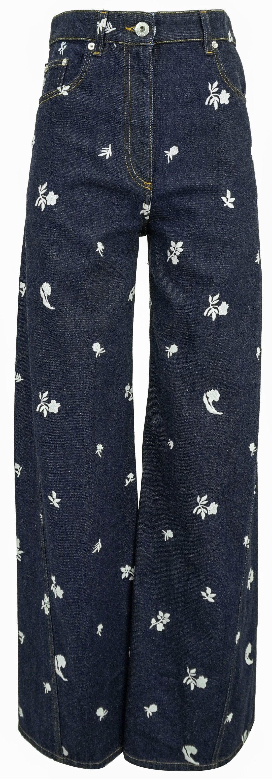 Lanvin Embroidered Wide Leg Jeans in Dark Wash