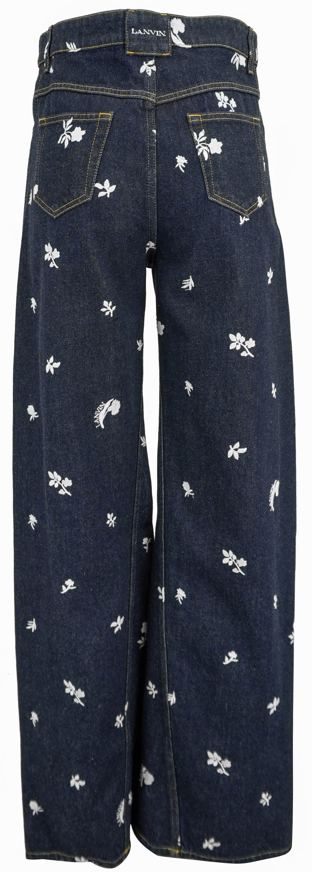 Lanvin Embroidered Wide Leg Jeans in Dark Wash