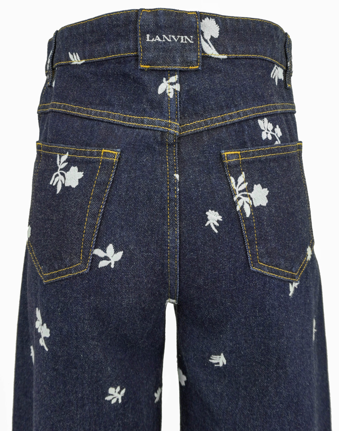 Lanvin Embroidered Wide Leg Jeans in Dark Wash