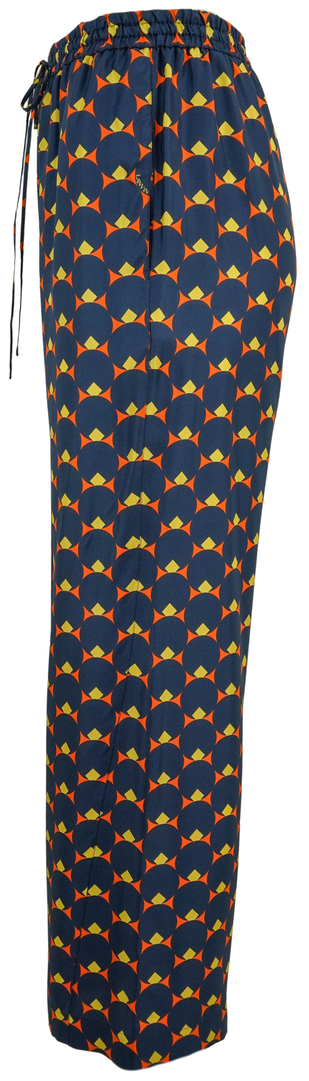 Lanvin Silk Trousers in Navy Print - Discounts on Lanvin at UAL