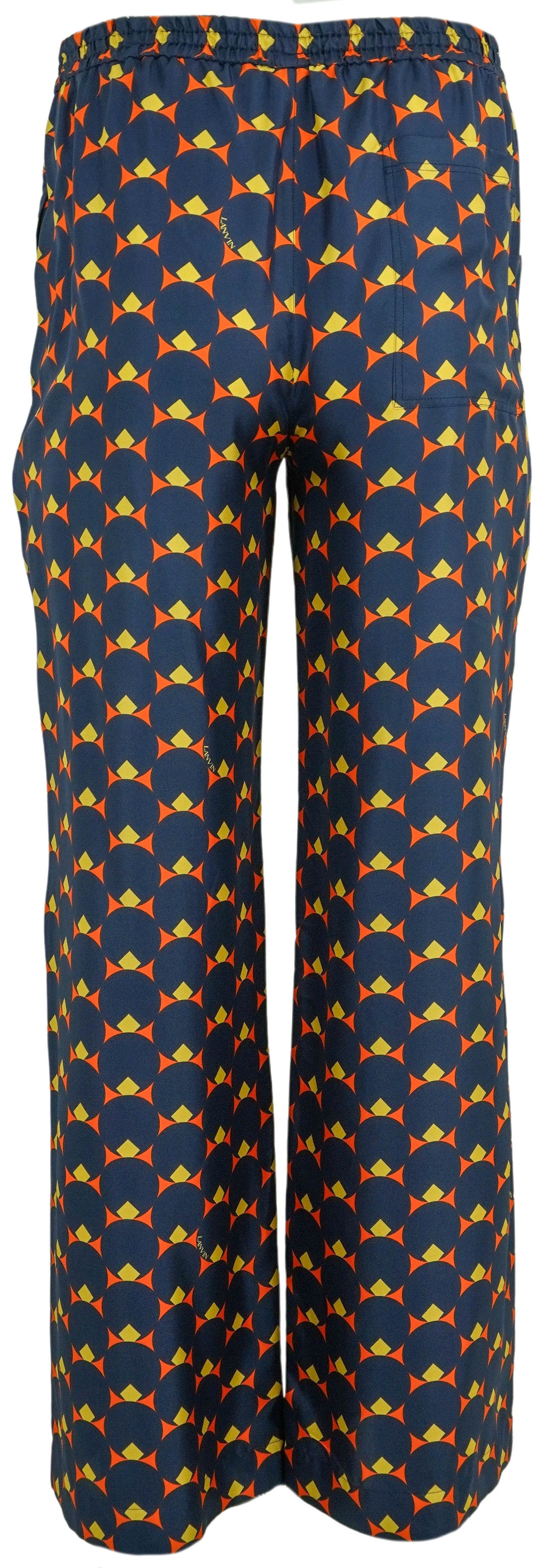 Lanvin Silk Trousers in Navy Print - Discounts on Lanvin at UAL