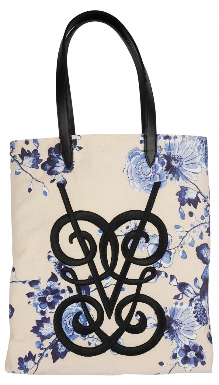 Giambattista Valli Embroidered Tote Bag in Cream/Blue Floral