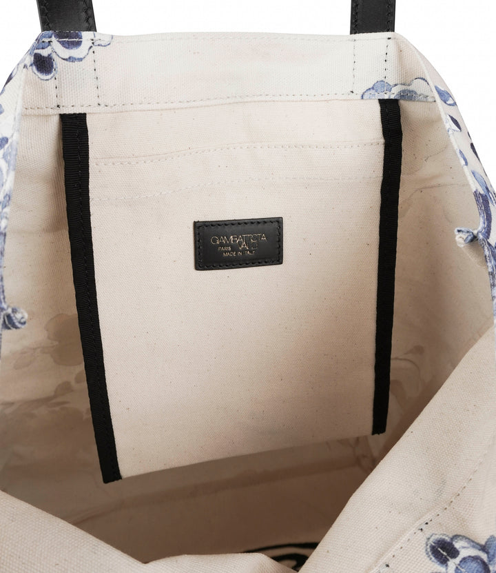 Giambattista Valli Embroidered Tote Bag in Cream/Blue Floral