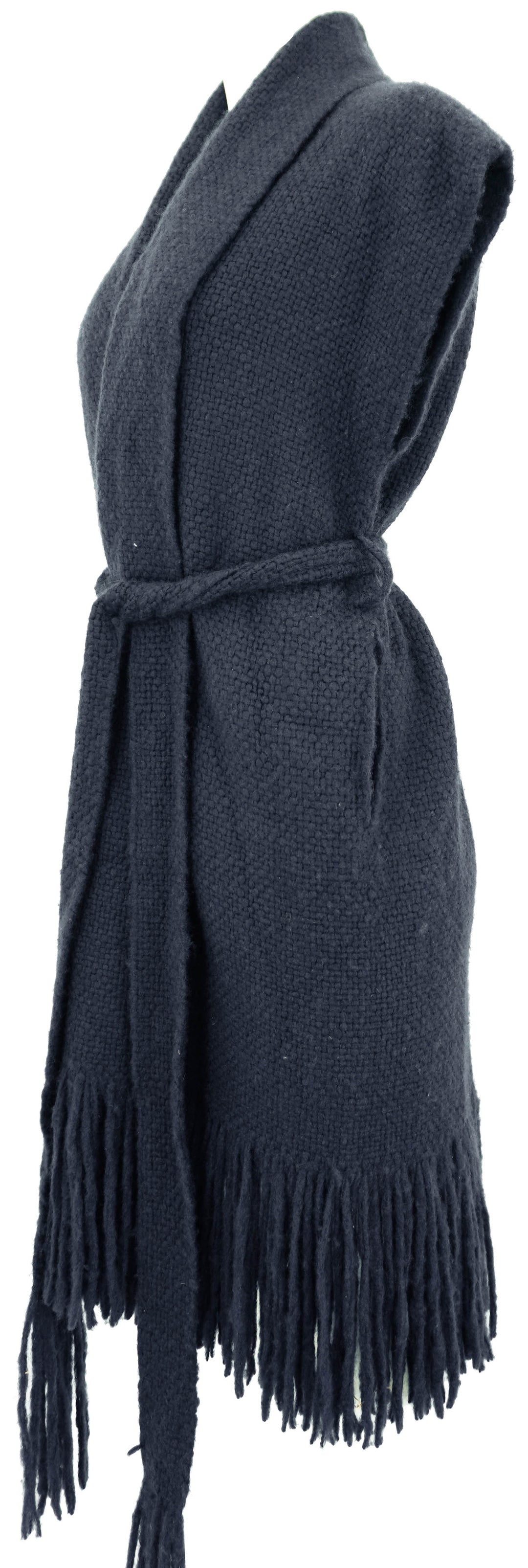 Gabriela Hearst Teagan Belted Cashmere Fringe Vest in Denim Blue - Discounts on Gabriela Hearst at UAL