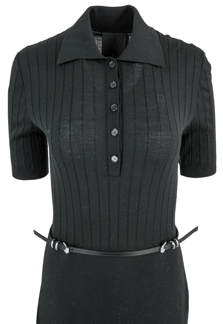 Givenchy Voyou Belted Wool Midi Dress in Black - Discounts on Givenchy at UAL