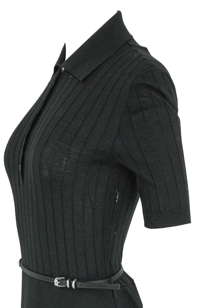 Givenchy Voyou Belted Wool Midi Dress in Black - Discounts on Givenchy at UAL