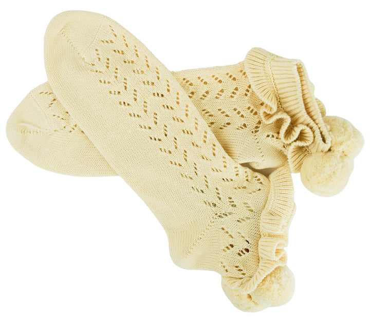 Valentino Cotton Socks with Pom Pom Detail in Birch - Discounts on Valentino at UAL