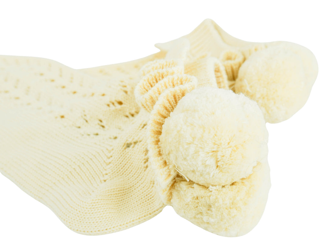 Valentino Cotton Socks with Pom Pom Detail in Birch - Discounts on Valentino at UAL