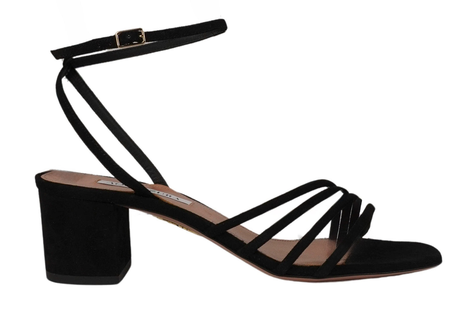 Aquazzura Latour Suede Sandal Heels in Black - Discounts on Aquazzura at UAL