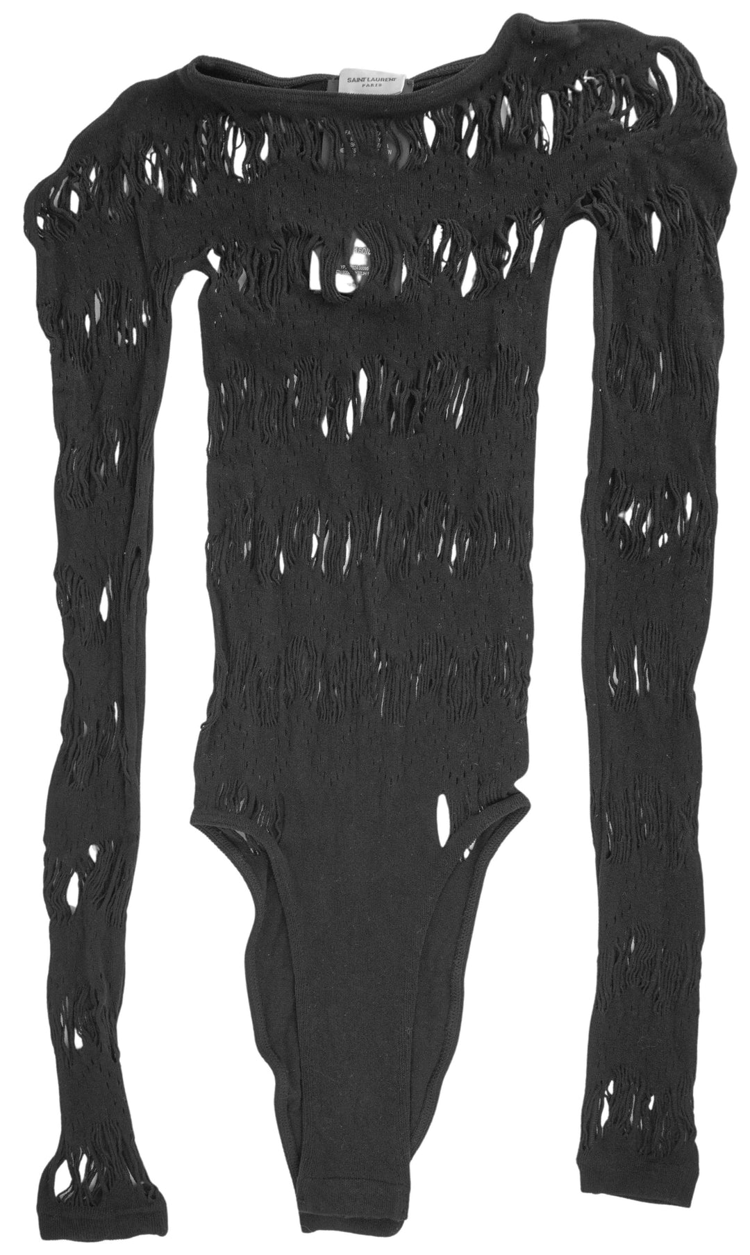 Saint Laurent Ladder-Knit Crewneck Bodysuit in Noir - Discounts on Saint Laurent at UAL