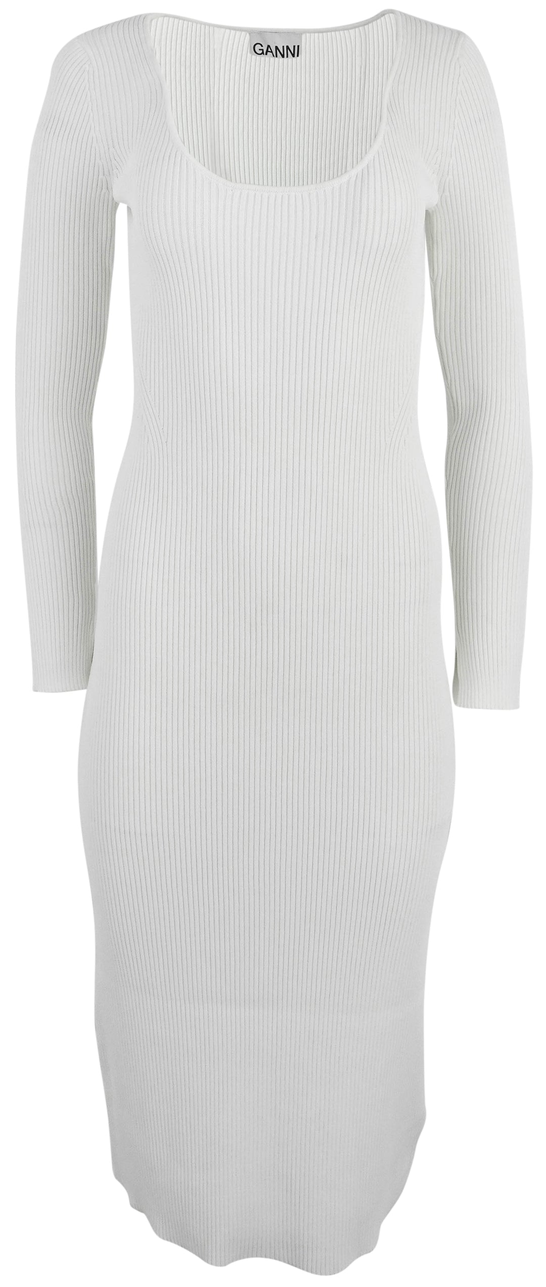 Ganni Ribbed Long Sleeve Dress Egret - Discounts on Ganni at UAL