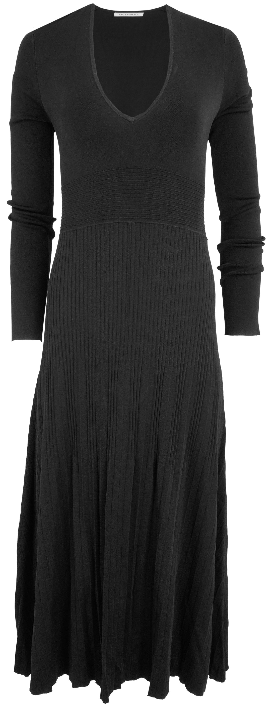 Maria McManus Long Sleeve V-Neck Pleated Dress in Black - Discounts on Maria McManus at UAL