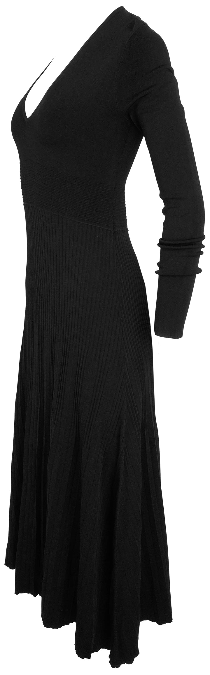 Maria McManus Long Sleeve V-Neck Pleated Dress in Black - Discounts on Maria McManus at UAL