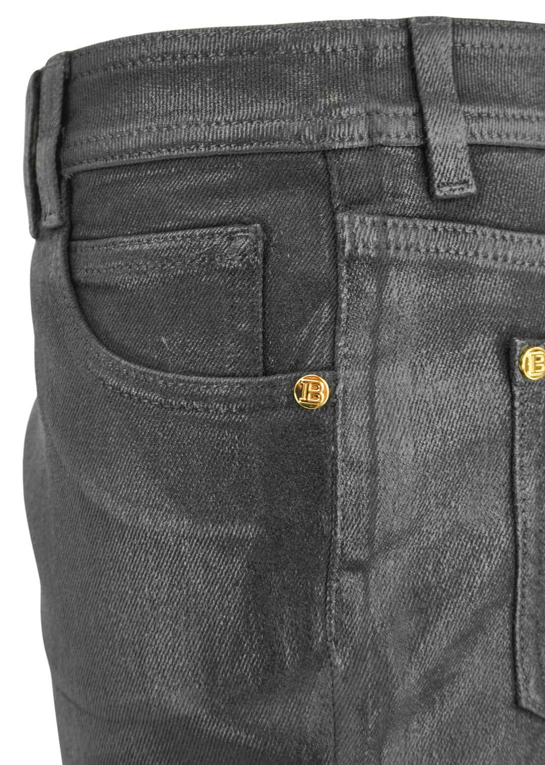 Balmain Coated Flared Denim in Black - Discounts on Balmain at UAL