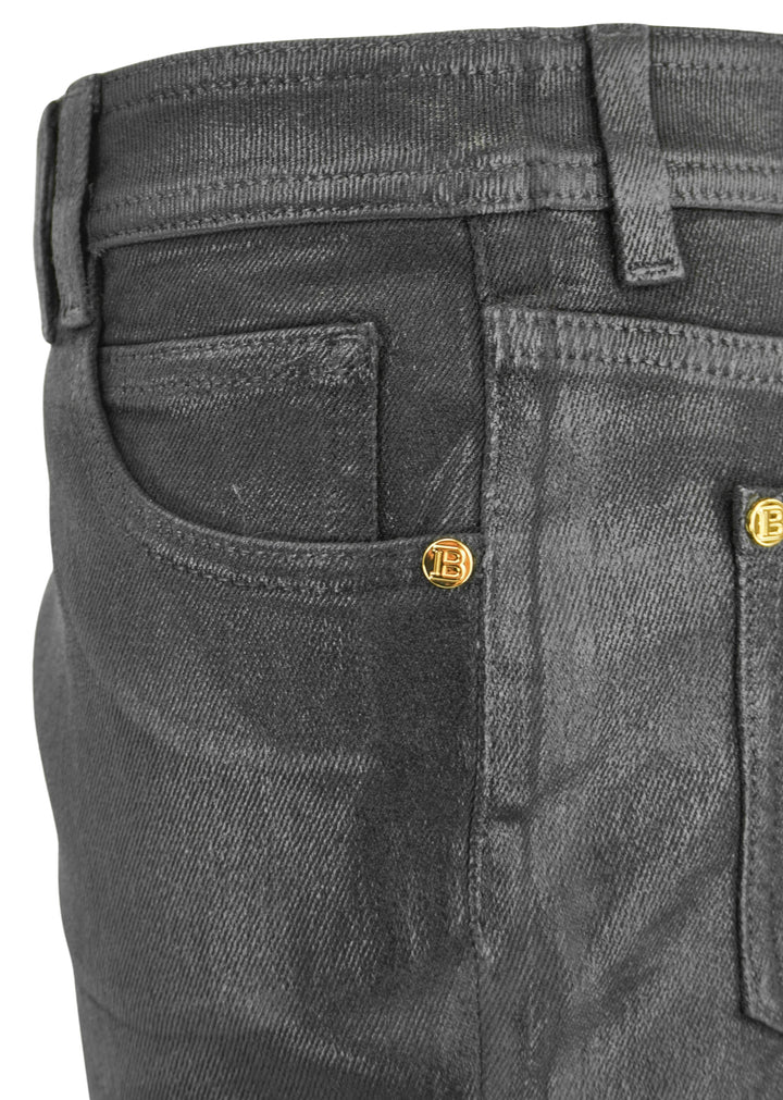 Balmain Coated Flared Denim in Black - Discounts on Balmain at UAL