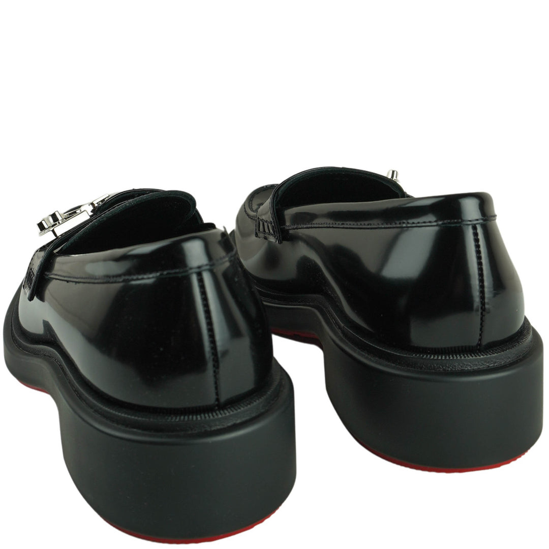 Christian Louboutin Leather Loafers in Black - Discounts on Christian Louboutin at UAL
