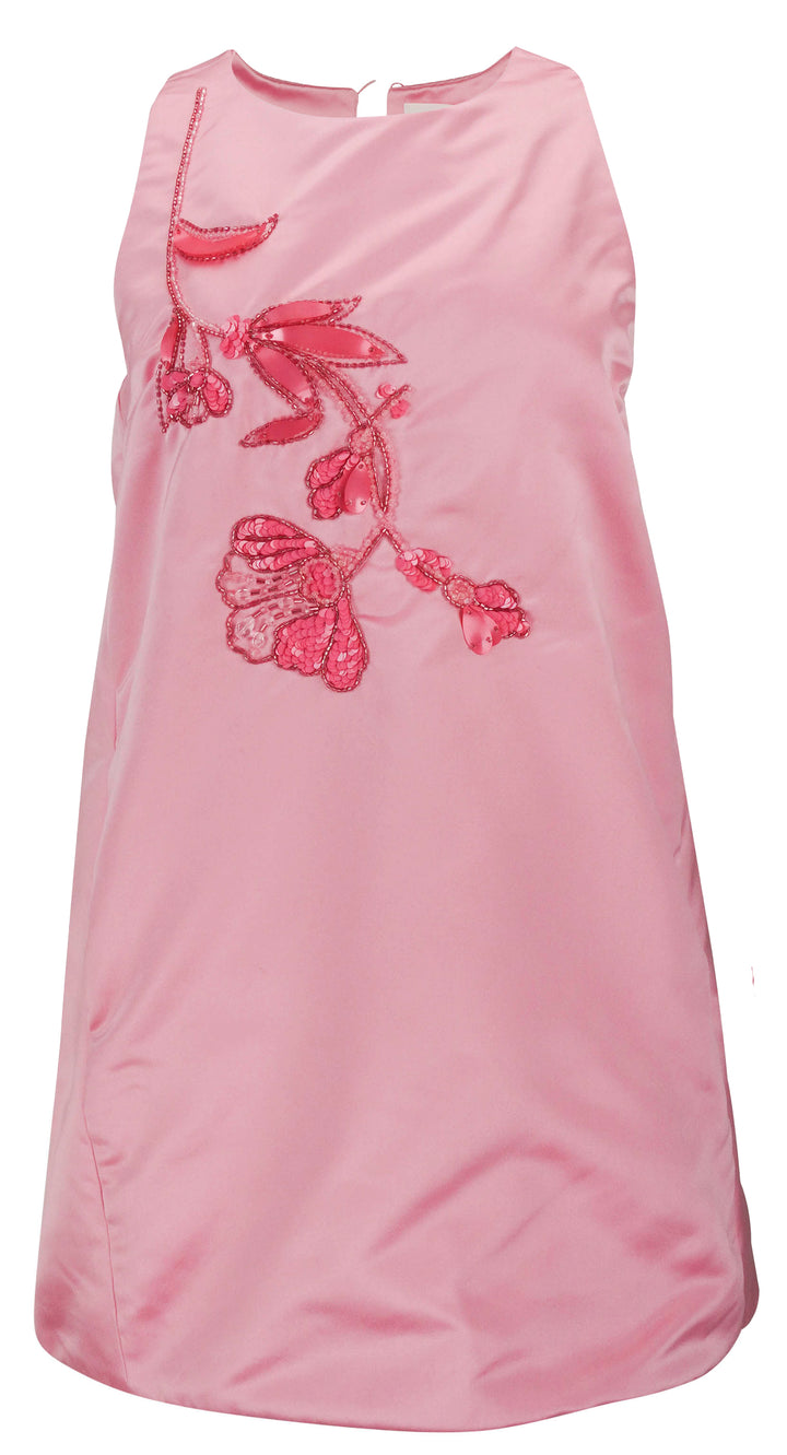 DES_PHEMMES Beaded Satin Mini Dress in Bubble Pink - Discounts on Des_Phemmes at UAL