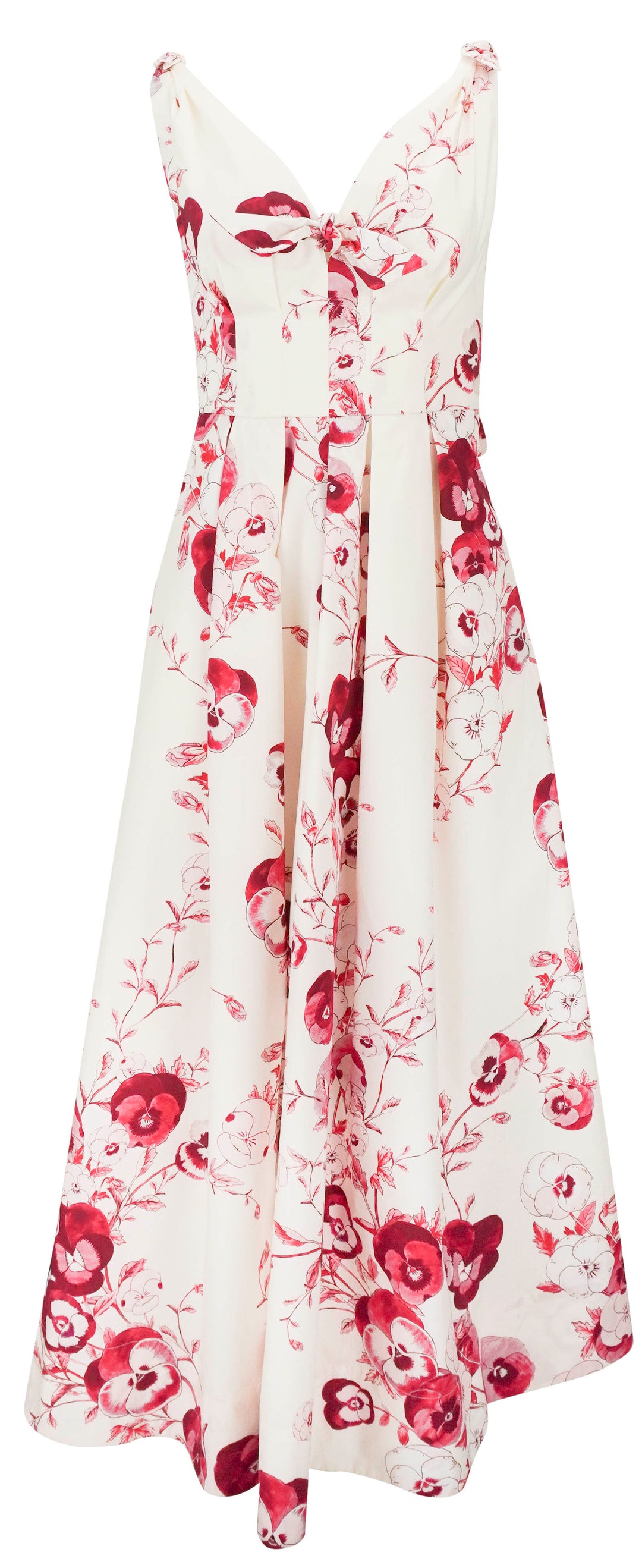 Giambattista Valli Bow Detailed Floral Print Midi Dress in Off-White/Pink - Discounts on Giambattista Valli at UAL