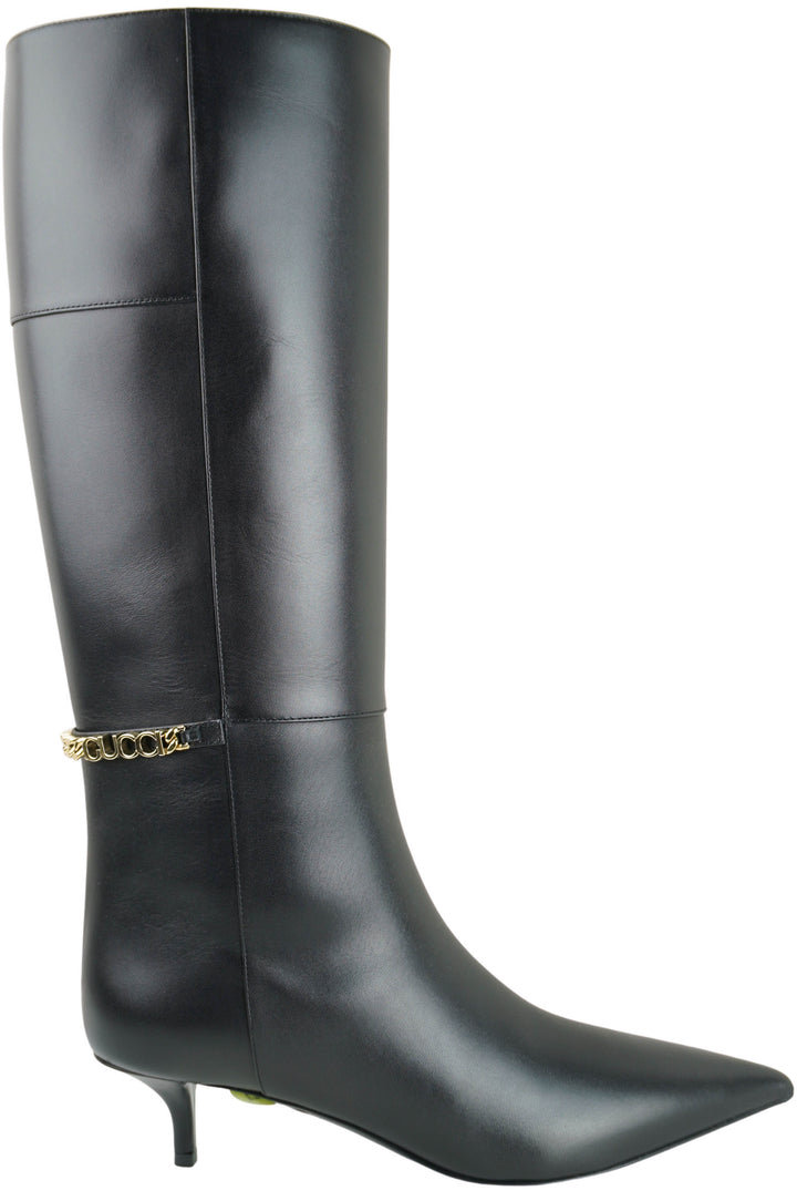 Gucci Lebonne Leather Boots in Black - Discounts on Gucci at UAL
