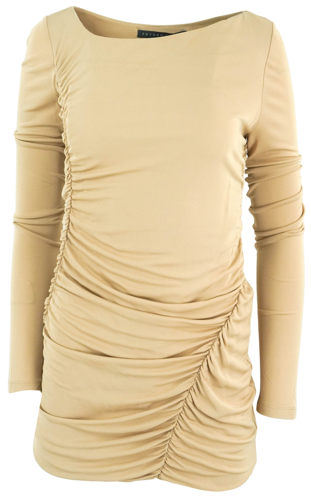 Zeynep Arcay Ruched Mini Dress in Tan - Discounts on Zeynep Arcay at UAL