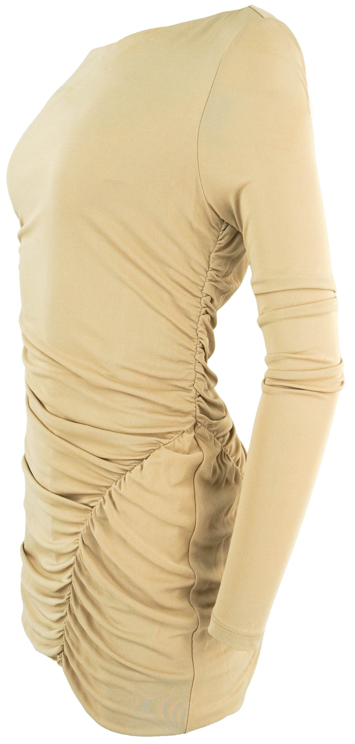 Zeynep Arcay Ruched Mini Dress in Tan - Discounts on Zeynep Arcay at UAL
