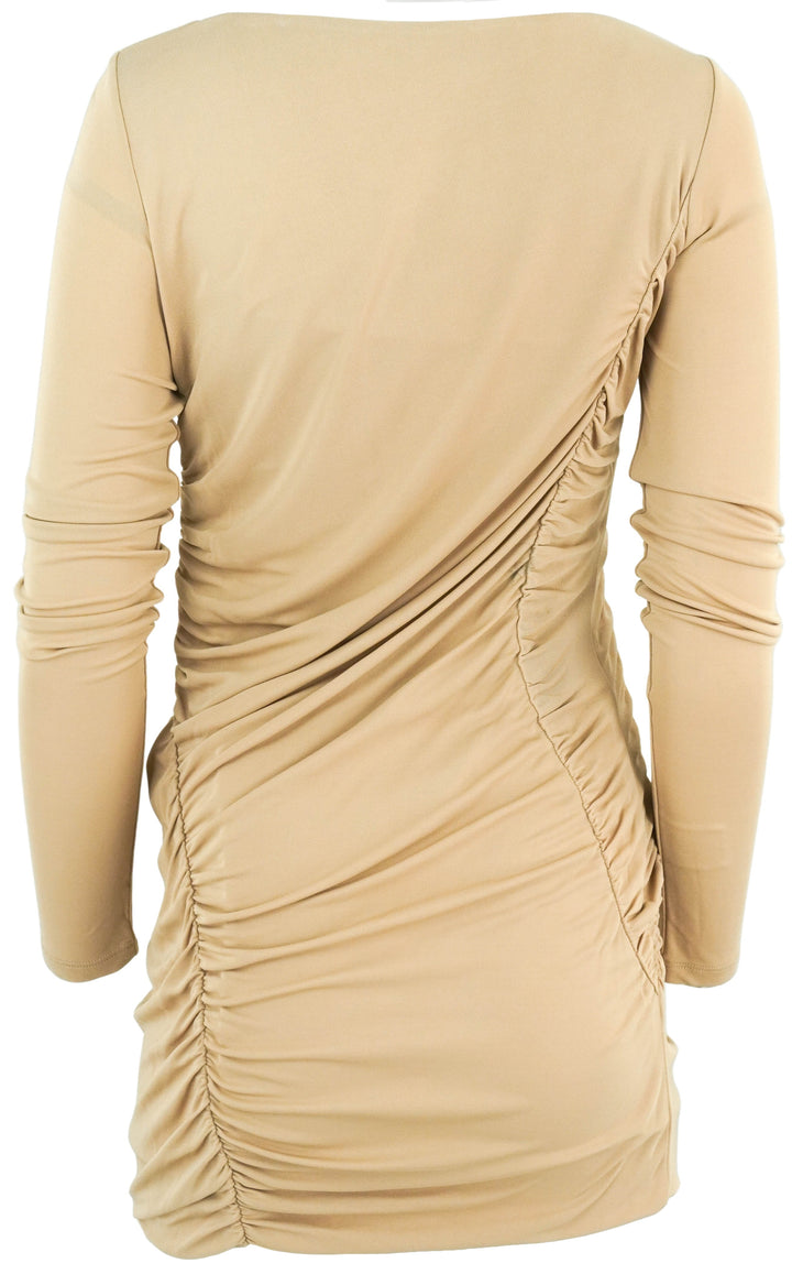Zeynep Arcay Ruched Mini Dress in Tan - Discounts on Zeynep Arcay at UAL