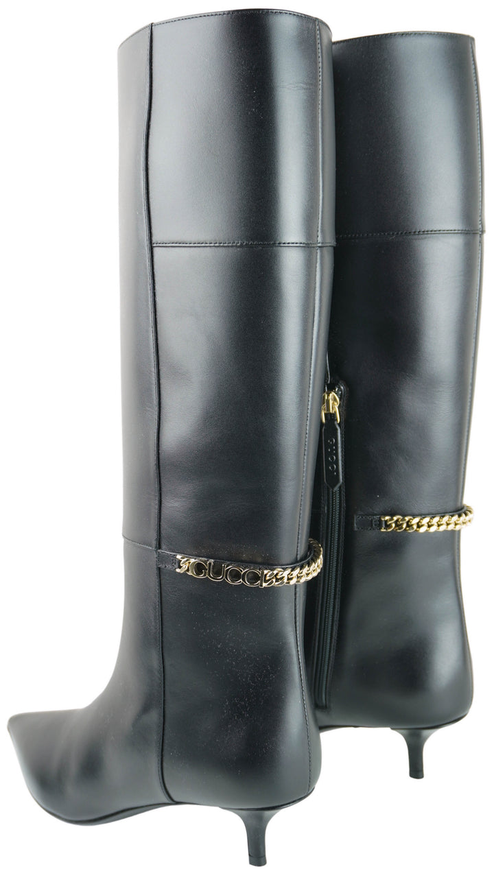 Gucci Lebonne Leather Boots in Black - Discounts on Gucci at UAL