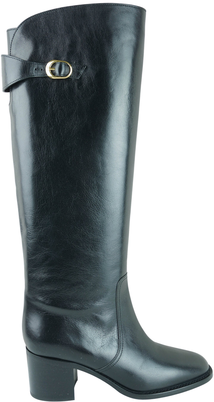 Celine Triomphe Leather Boots in Black - Discounts on Celine at UAL