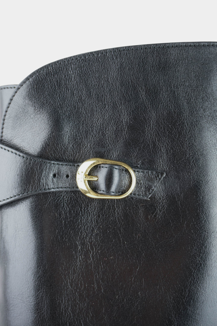 Celine Triomphe Leather Boots in Black - Discounts on Celine at UAL