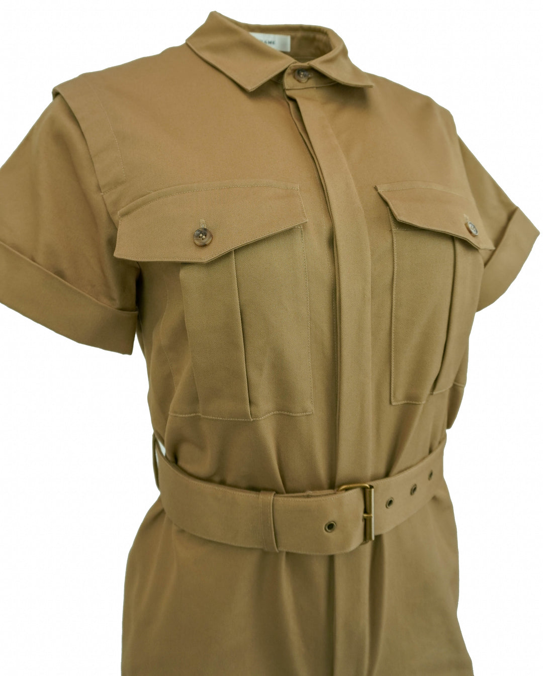 Frame Utility Romper in Khaki Tan