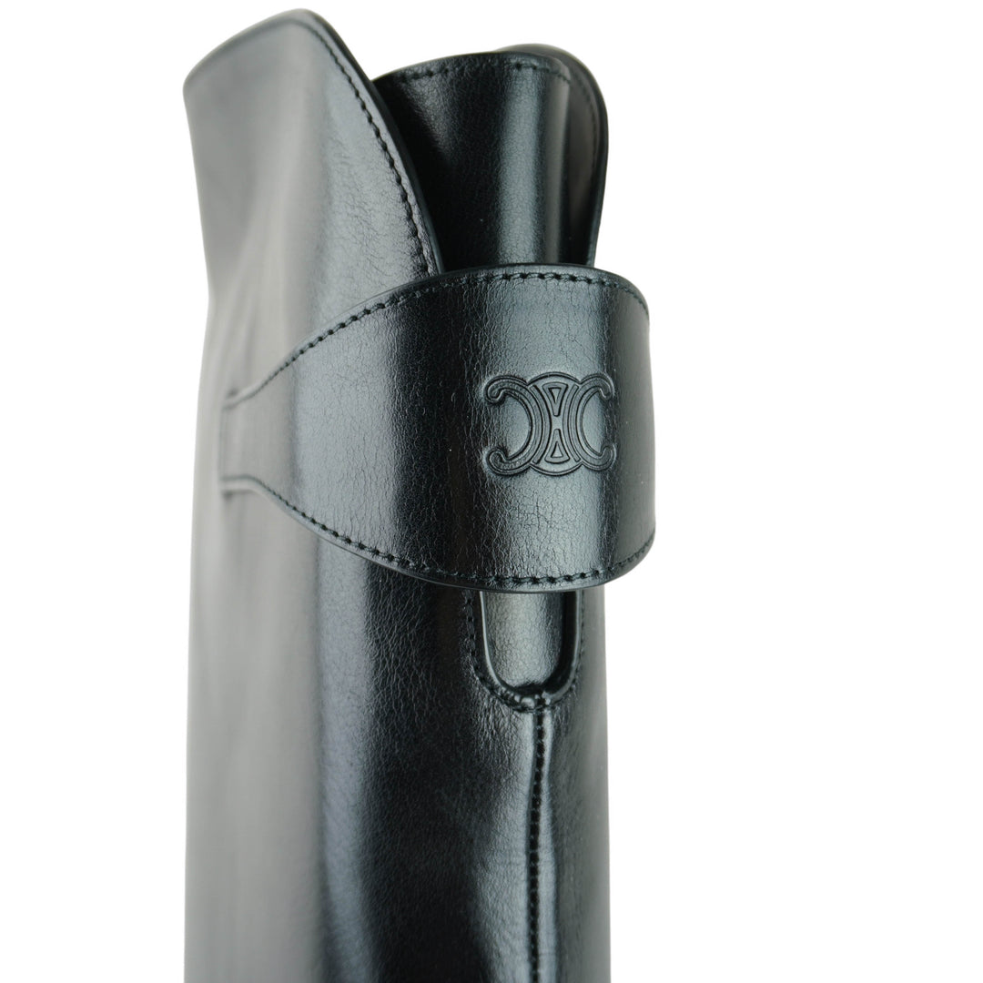 Celine Triomphe Leather Boots in Black - Discounts on Celine at UAL