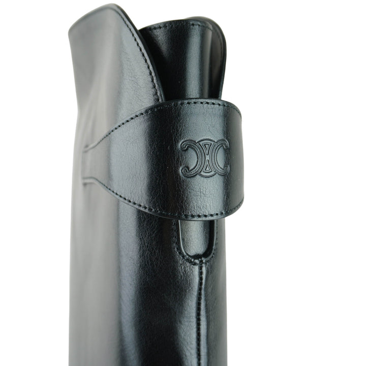 Celine Triomphe Leather Boots in Black - Discounts on Celine at UAL