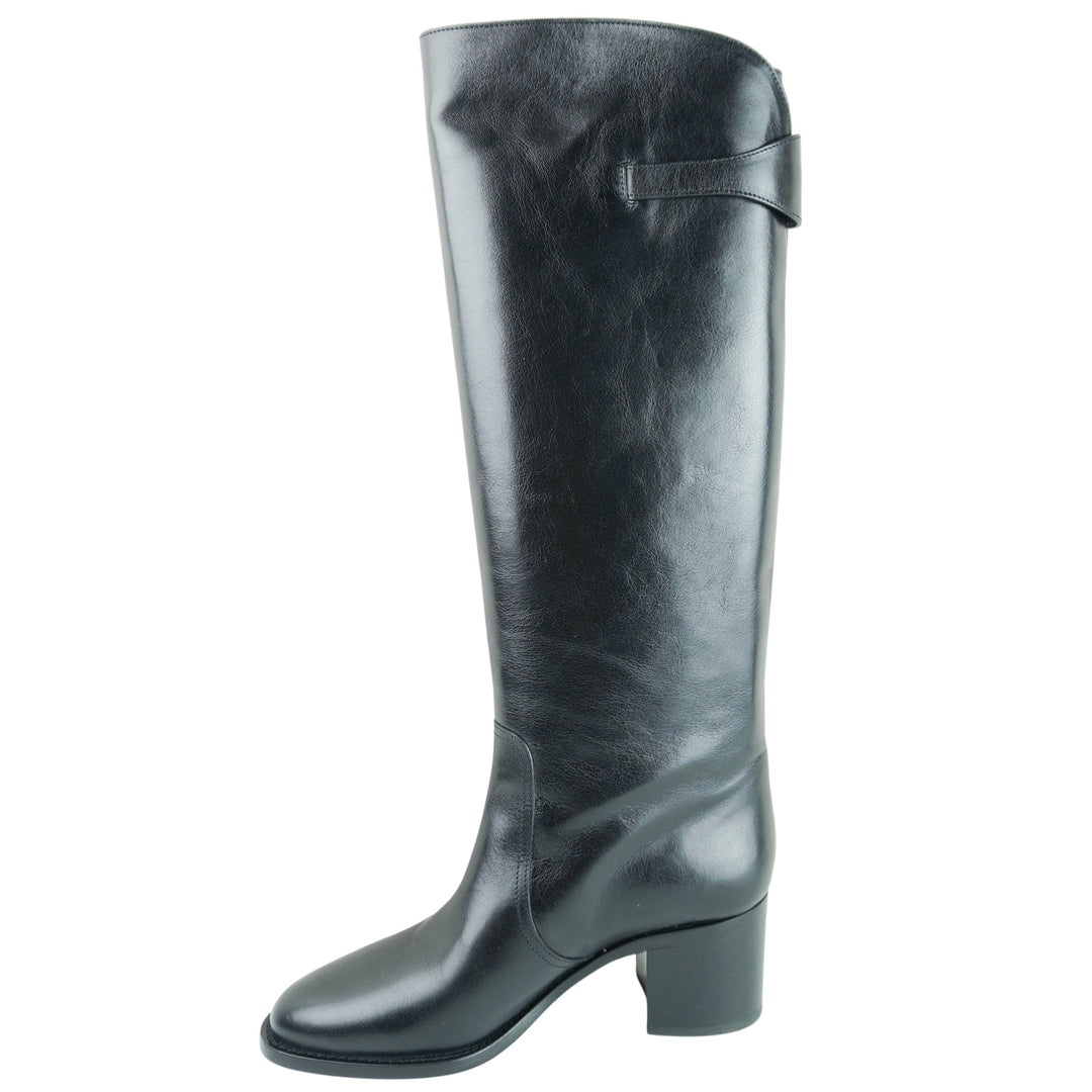 Celine Triomphe Leather Boots in Black - Discounts on Celine at UAL