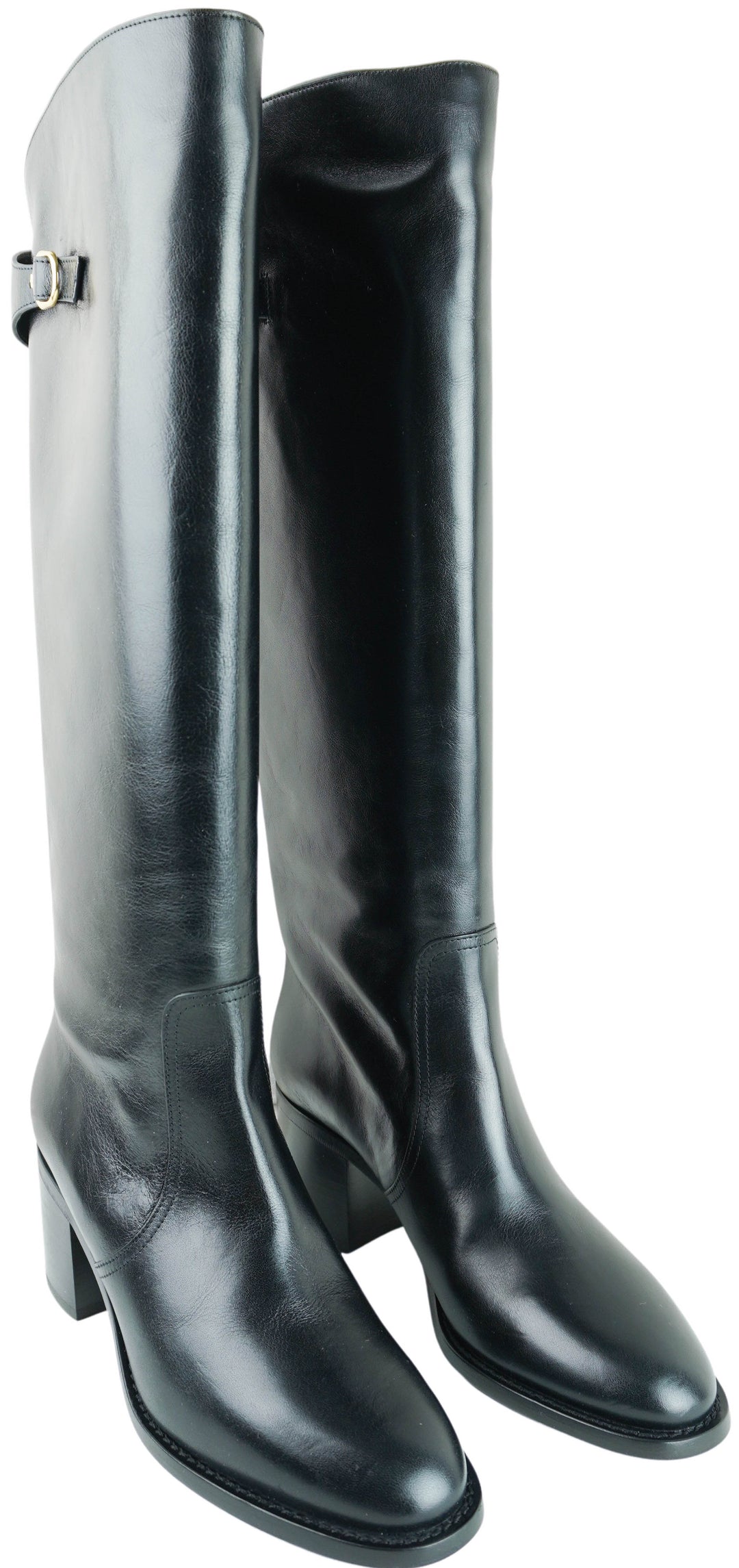 Celine Triomphe Leather Boots in Black - Discounts on Celine at UAL