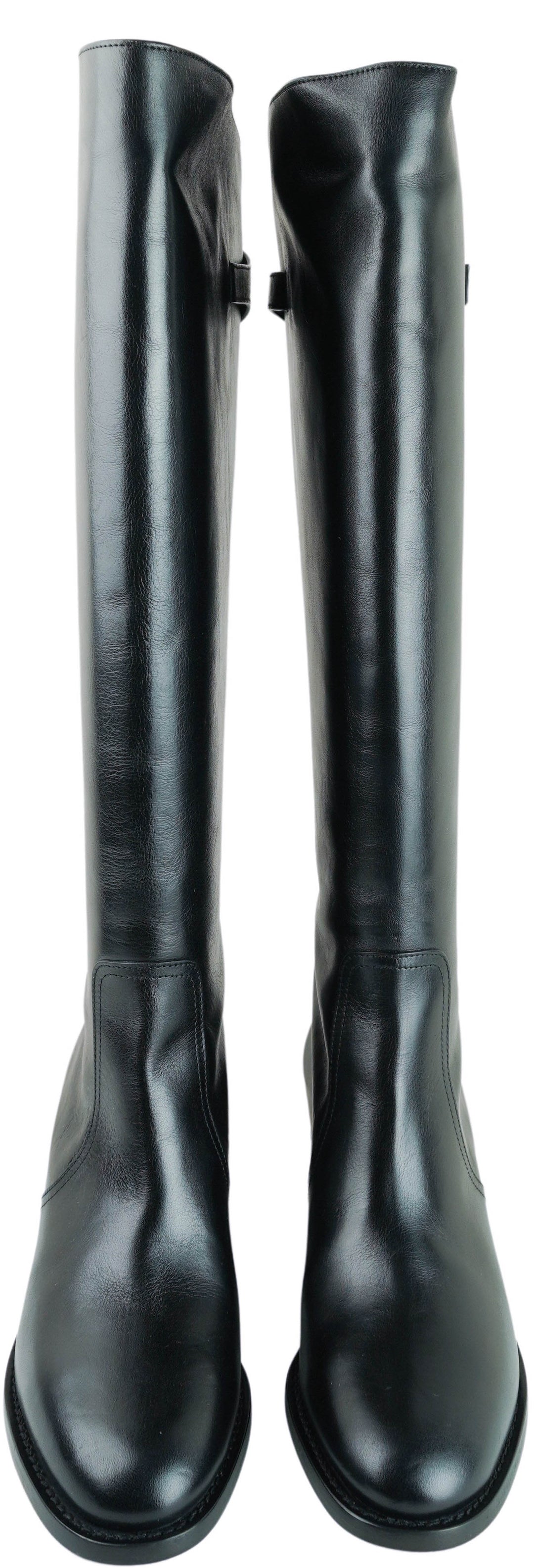 Celine Triomphe Leather Boots in Black - Discounts on Celine at UAL