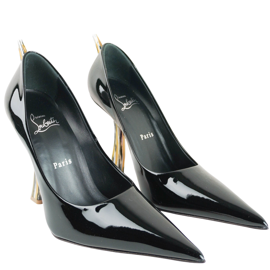 Christian Louboutin Patent Leather Corne Heel Pumps in Black - Discounts on Christian Louboutin at UAL