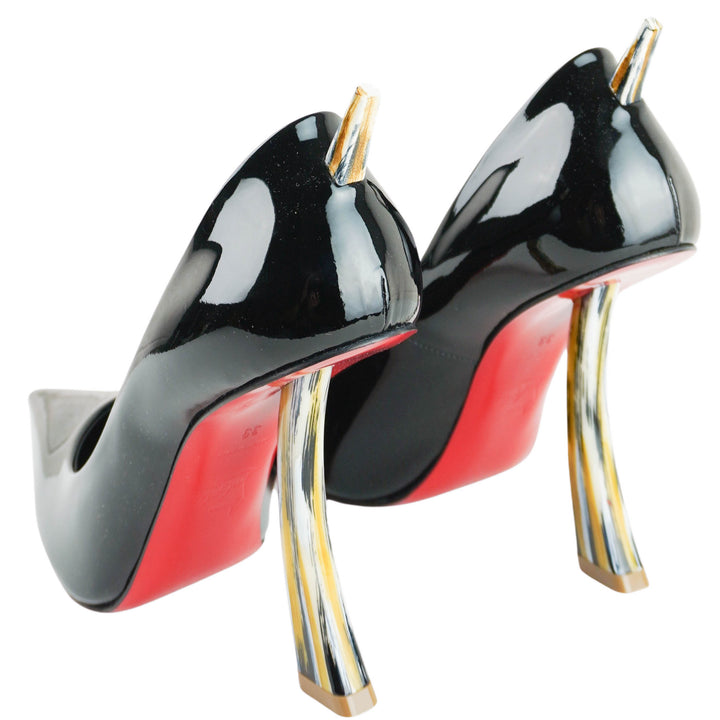 Christian Louboutin Patent Leather Corne Heel Pumps in Black - Discounts on Christian Louboutin at UAL