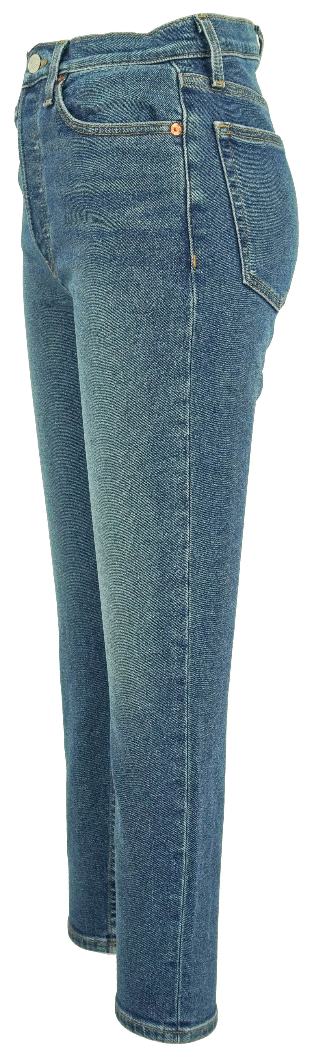 Re/Done 90s High Rise Ankle Crop Jean in Caded Indigo - Discounts on RE/DONE at UAL