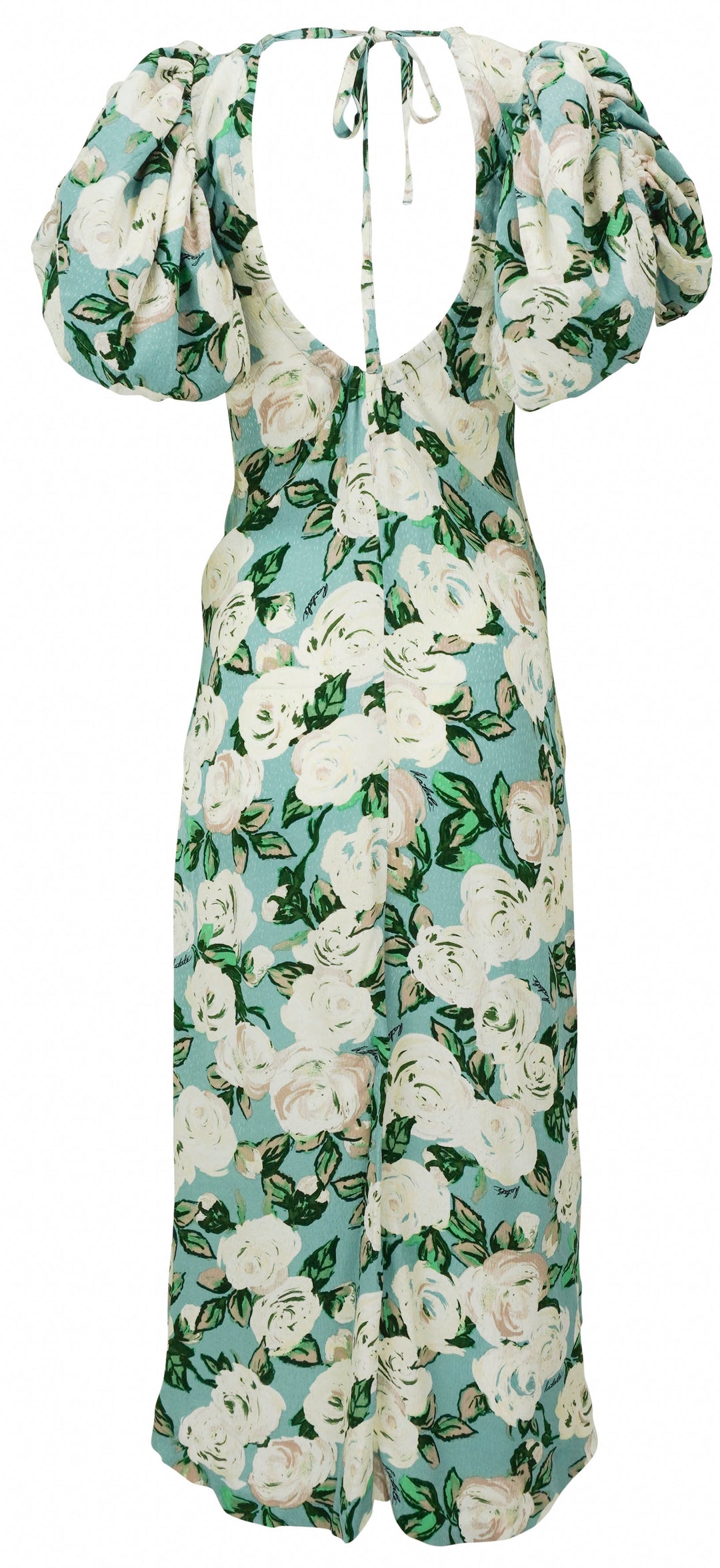 Rotate Birger Christensen Floral Puff Sleeve Midi Dress in Light Blue Multi - Discounts on Rotate at UAL