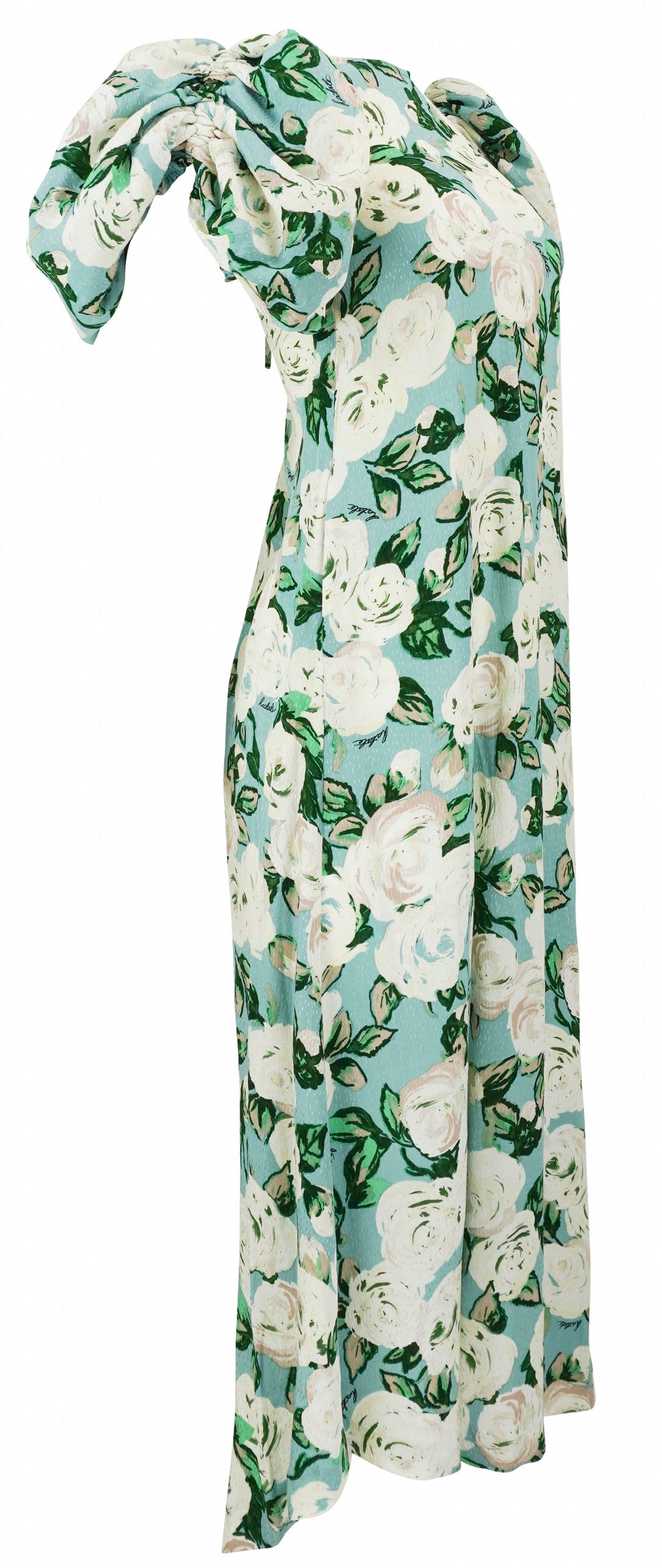 Rotate Birger Christensen Floral Puff Sleeve Midi Dress in Light Blue Multi - Discounts on Rotate at UAL