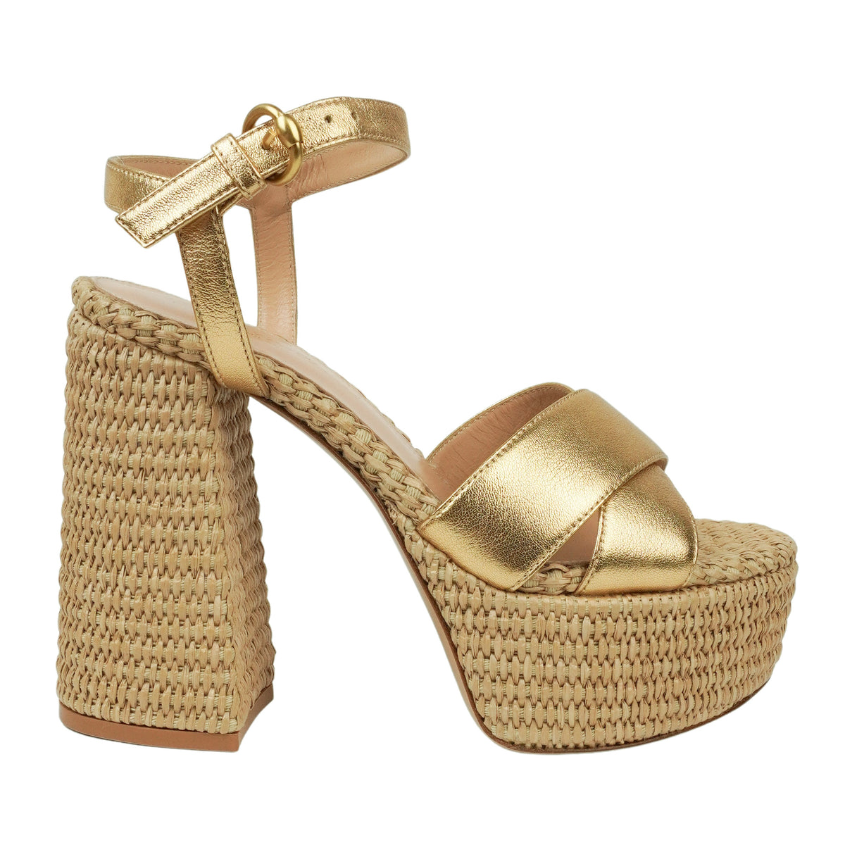 Gianvito Rossi Bebe Platform Sandals in Gold/Natural - Discounts on Gianvito Rossi at UAL